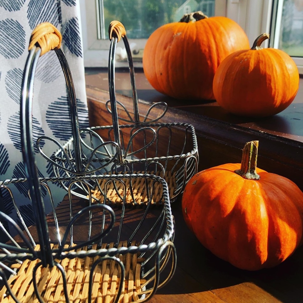 Two wicker and metal baskets